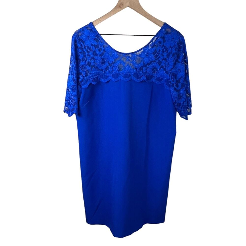 Belle Badgley Mischka Womens‎ Blue Lace Sleeve Shift Dress 12 NWT